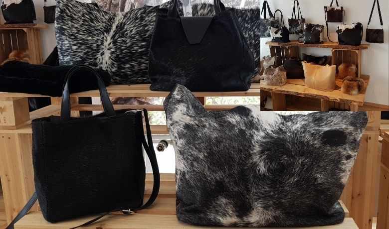 Schicke modische Taschen gefertigt zum großen Teil aus Kuhfell von Ulf Steinbock. Für den modischen Schnitt garantiert Jonne Steinbock